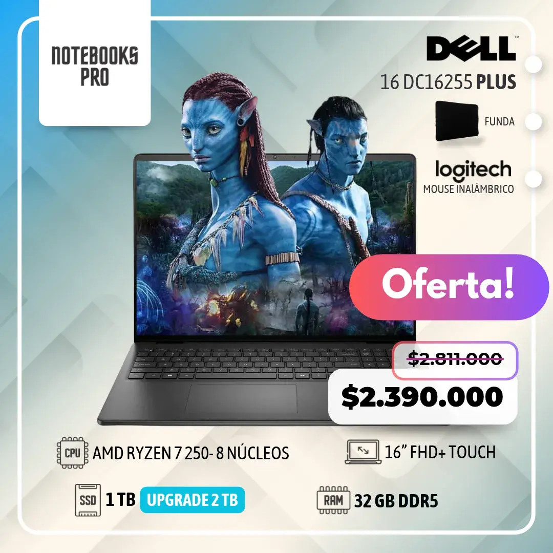 DELL 16 DC16255 PLUS - AMD RYZEN 7 250 - SSD 1 TB - 32 GB RAM DDR5 - 16 ...