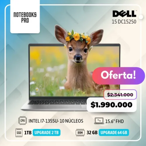 DELL 15 DC15250 - i7-1355U - 1TB SSD - 32 GB RAM - 15.6" FHD  - 10 Núcleos