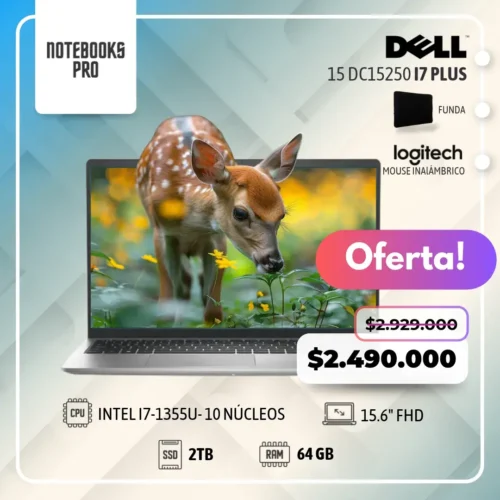 DELL 15 DC15250 PLUS - i7-1355U - 2TB SSD - 64 GB RAM - 15.6" FHD  - 10 Núcleos