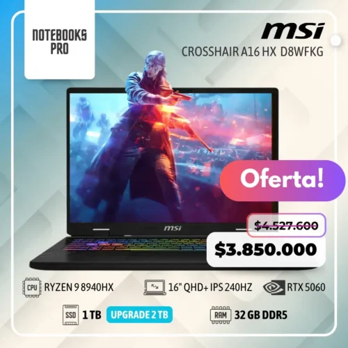 MSI CROSSHAIR A16 HX  D8WFKG -  RYZEN 9 8940HX  - SSD 1 TB - 32 GB RAM DDR5 - RTX 5060 - 16" QHD+ IPS 240Hz - Teclado Retroiluminado - 16 Núcleos