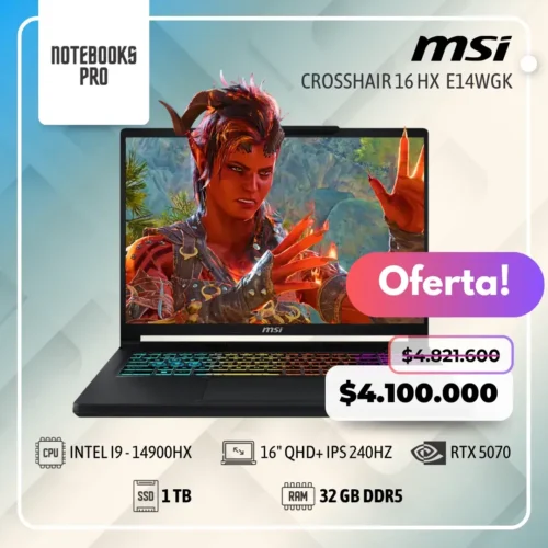MSI CROSSHAIR 16 HX E14WGK -  i9 - 14900HX - SSD 1 TB - 32 GB RAM DDR5 - RTX 5070 - 16" QHD+ IPS 240Hz - Teclado Retroiluminado - 24 Núcleos