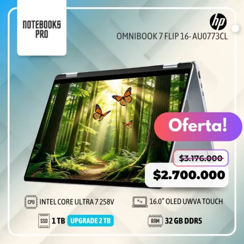 HP OMNIBOOK 7 FLIP 16- AU0773CL- INTEL CORE ULTRA 7 258V - SSD 1 TB - 32 GB RAM DDR5 - 16.0” OLED UWVA Touch  - 8 Núcleos