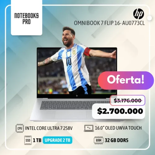 HP OMNIBOOK 7 FLIP 16- AU0773CL- INTEL CORE ULTRA 7 258V - SSD 1 TB - 32 GB RAM DDR5 - 16.0” OLED UWVA Touch  - 8 Núcleos