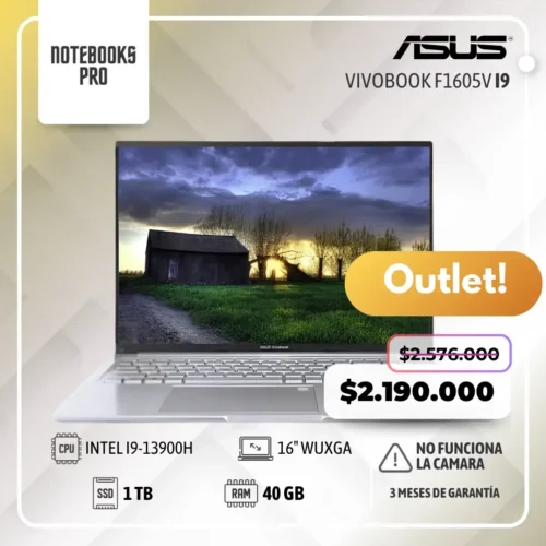 (OUTLET) ASUS VIVOBOOK F1605V - i9-13900H - SSD 1 TB - 40 GB RAM - 16" WUXGA - 14 Núcleos