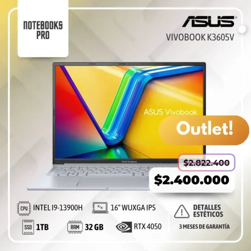 (OUTLET) ASUS VIVOBOOK K3605V - i9-13900H - SSD 1TB - 32 GB RAM - 16" WUXGA - RTX 4050