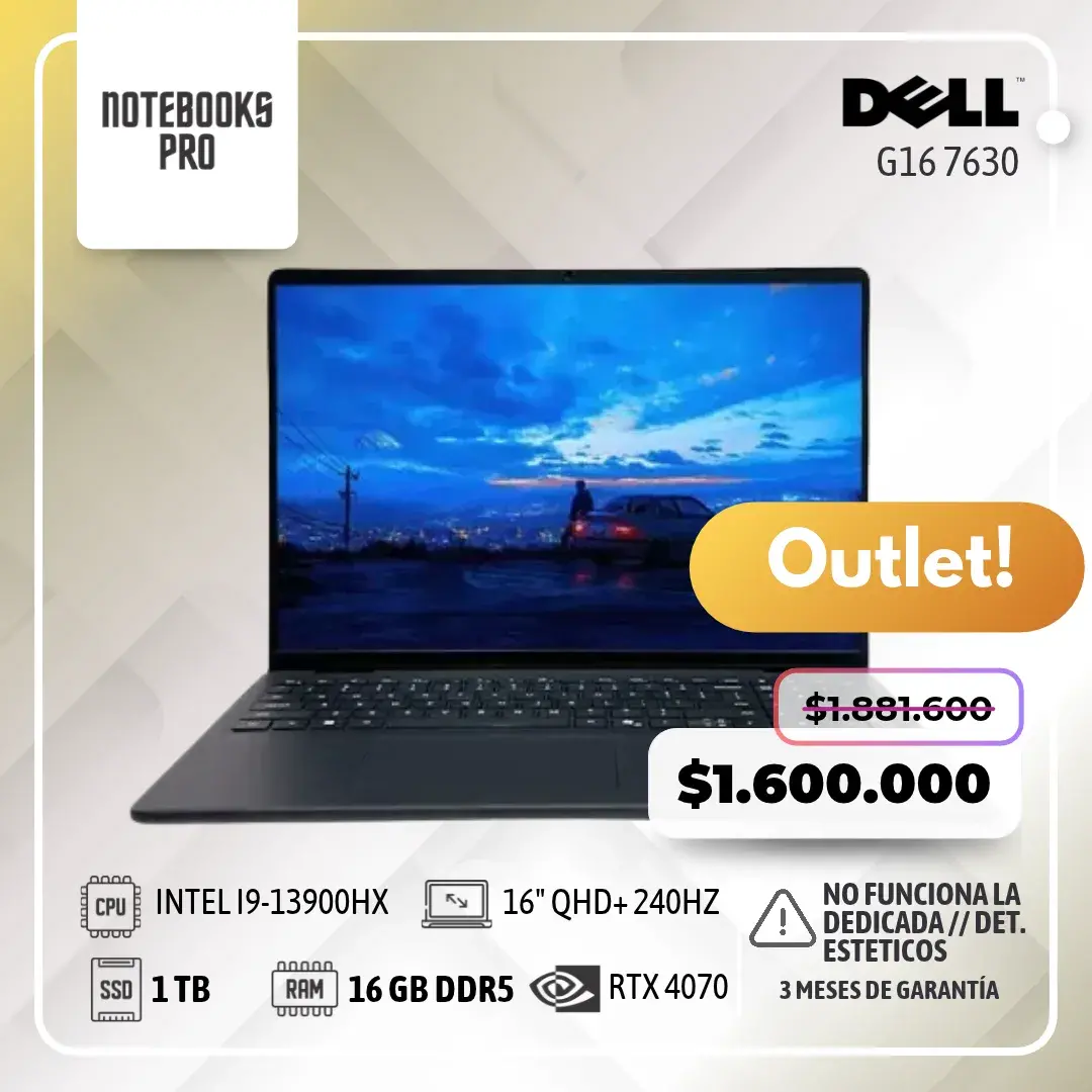 (OUTLET) DELL G16 7630 - i9-13900HX - SSD 1TB - 16 GB RAM DDR5 - 16" QHD+ 240Hz - RTX 4070