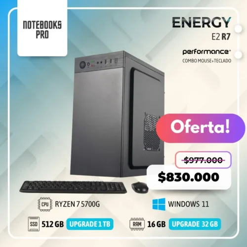 PC ENERGY E2 R7 - RYZEN 7 5700G - SSD 512 - 16 GB RAM - 8 NUCLEOS + MOUSE Y TECLADO