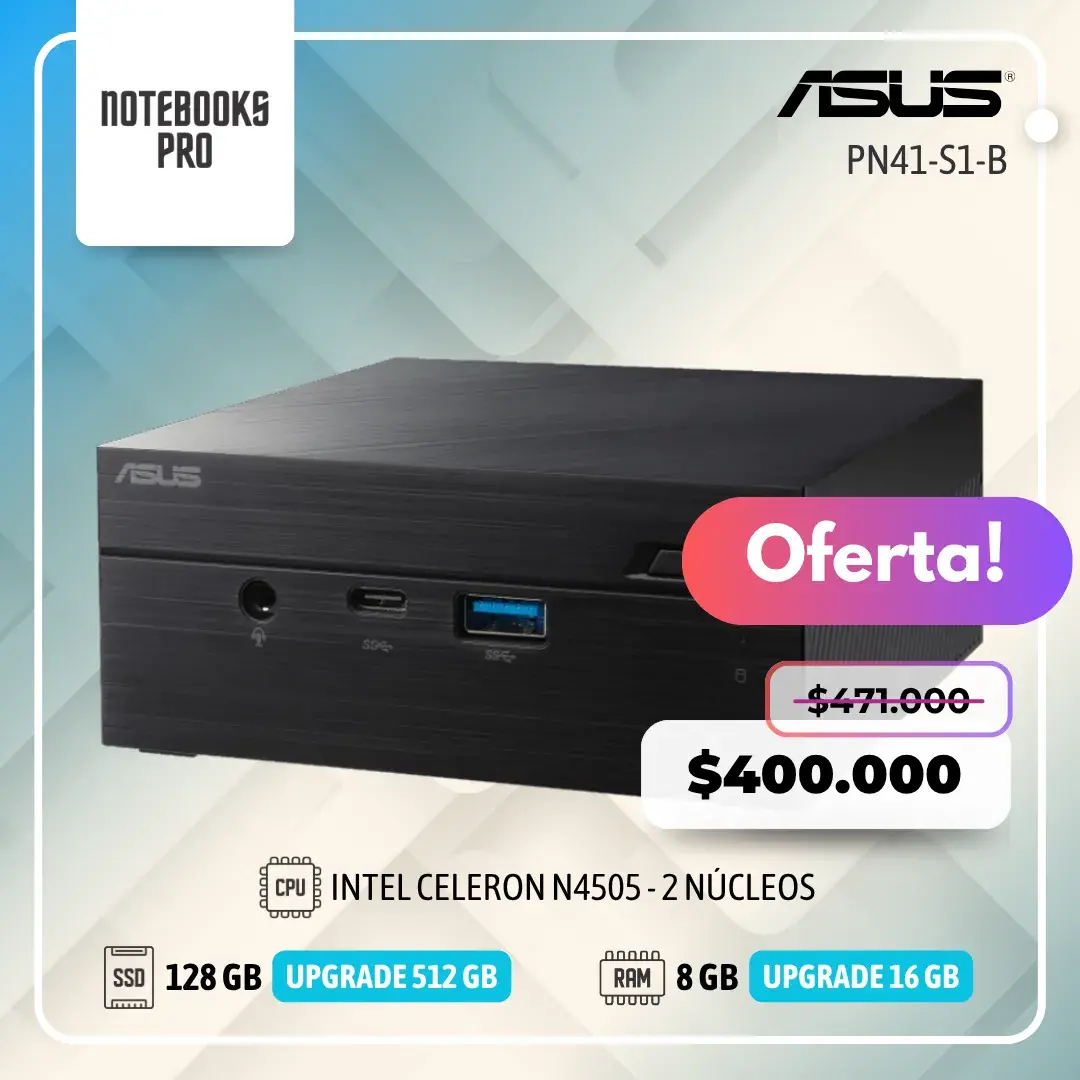 MINI PC ASUS PN41-S1-B - INTEL CELERON N4505 - SSD 128 GB - 8 GB RAM - 2 Núcleos